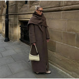 Brown Shoulder Pad Woolen Overcoat Women Elegant Lapel Single-breasted Long Sleeve Coat 2025 Autumn Lady Commuter Outerwear