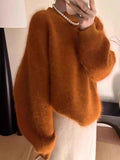Pbong  Soft Grape Purple Mink Sweater Women's Autumn Winter Inner Wear Lazy Style European Fashion Sensation Rabbit Fur Knitted Top