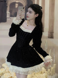 Vintage Sweet Lace Patchwork Princess Dresses Women's French Elegant Birthday Evening Party Slim Vestidos Ladies Spring Y2k Robe