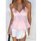 Women's LaceTop Pink Sleeveless Strapless Camisole Y2k Top Fairy Grunge V-neck Tank Top T-shirt 2000s Clothing Summer Streetwear