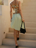 Women's 2 Piece Skirts Outfits Floral Print Spaghetti Strap V-Neck Cami Tops Asymmetrical Midi Skirts Clothes Set