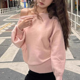 Pbong  Loose Casual Autumn Outwear Pull Batwing Long Sleeve Knitted Pullover Women 380g Thick Off Shoulder Top Korean Fashion Sweater