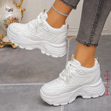 Pbong  Black White Chunky Platform Sneakers for Women Autumn Thick Bottom Dad Shoes Woman PU Leather Height Increase Sneakers 42