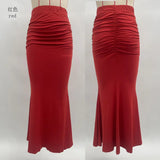 Pbong  New Autumn Solid Bodycon Ruched Long Skirt Women Sexy Elastic Elegant High Waist Mermaid Maxi Skirts Streetwear