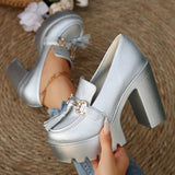 Pbong  Fashion Tassel Metal Decor Super High Heels Shoes for Women New Slip On Chunky Platform Pumps Woman Gold Silver Party Shoes