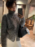 Women Zip Up Sweater High Neck Zipper Front Knit Cardigan Sweater Jacket Ladies Autumn Winter Korean Fashion Outfit