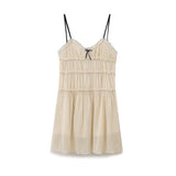 French Fashion Bow Short Dress 2025 New High Waist Loose Casual Slip Dress Chic Vestidos Double Layer Summer Woman Clothing