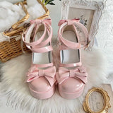 Spring Women Pumps Lolita Mary Jane Platform Chunky High Heel Ladies Sandals Female Sweet Bow-knot Round Toe Ankle Straps Shoes