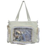 Kawaii Lace Edge Clear Pocket Shoulder Bag Ladies DIY Display Handbag New Trend Fashion Luxury Female Tote Bags