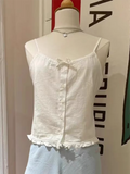 Lace-up Ruffles Crop Top Women Summer Buttons Strapless Sleeveless Sexy Slim Vest Female Sweet Casual Solid Y2k Cotton Tank Tops