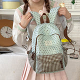 Cute Patchwork Student Book Backpack Ladies Lace Bow Decor Multi Pocket Daily Travel Shoulder Bag Women Fashion Back Packs