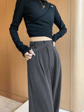 Botvotee 2025 New Women's Luxury Stripe Wide Leg Pants High Waist Flowy Dress Trousers Elegant Office Pants Fall Winter Fashion