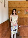 Cat And Floral Print Summer Skirt For Woman 2025 Knee Length Cute Skirt Designer Woman Bottoms Fashion Clothing
