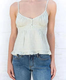 Casual Women Fashion Blue Front Buttons Plaid Printed Camis Summer Vintage Sleeveless Female Chic Tops