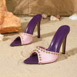 Pbong  Summer Fashion Metal Decoration Pointed Toe Slippers Women Thin Heels Stripper Banquet Shoes