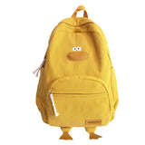 Pbong  Cute Duck Face Corduroy Large Capacity Backpack with 3D Duck Feet Design Lightweight Casual Daypack for Students Teens Travel