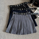 High Waisted Pleated Mini Skirt with Chain Belt Built-in Shorts School Teen-girl Short Skirt Women 90s Y2K Outfit