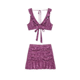 Fashion And Sexy Pleated Short Top And Pleat Skirt 2 Piece Set Floral Print Vest + Short Skirt Holiday Party Women Set 2025 New