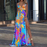 Pbong  Beach Spagehetti Strap Maxi Dress Women Summer Boho Sexy Sleeveless Floral Print Bodycon Long Dresses For Woman Elegant