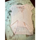 Pbong  Lace Up V-neck Short Sleeve Tee American Vintage Sweet Slim Waist Pink Top Summer Y2k Aesthetic Chic Tshirts E-girls Grunge Ropa
