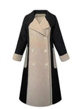 Winter Women's Cold Coat New Autumn Winter Color Block Senior Wool Coats Turn-down Collar Temperament Trench Coat Female