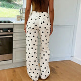 Pbong  Women Polka Dot Wide Leg Jeans High Waisted Loose Fit Straight Leg Denim Pants Y2K Retro Trousers Preppy Streetwear