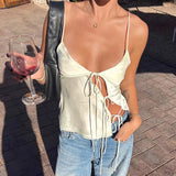 Female Satin Chic Tie Up Hollow Out Crop Top For Women Summer Spaghetti Strap Backless Slim Party Tank Tops Y2K Vest 20