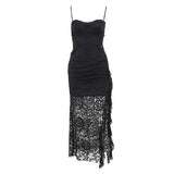 Sexy Spicy Girl Hollowed Out Lacework Wrapped Buttocks Dress New Fashion Patchwork Mesh Off The Shoulder Long  Dresses