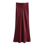 Autumn Winter Burgundy Satin Skirt Women Party Silk Skirt High Waist Straight Long Faldas Mujer Christmas Skirt