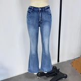 Pbong  Y2K Vintage Flare Jeans for Women Sexy Low Rise Slim Fit Stretch Washed Denim Pants Harajuku Streetwear Wide Leg Jean Trousers