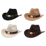 Women Men Cowgirl Hat Wide Brim Bull Head Belt Western Panama Jazz Hat for Wedding Rave Party Travel Accessories