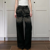 Pbong  y2k Denim Pants Women Vintage Clothes Gradient High Waist Loose Water Washed Straight Leg Jeans with Pockets Streetwear