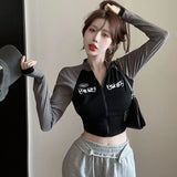 Cyber Y2k T-shirt Women Spring Long Sleeve Crop Top Letter Korean Style Fashion Vintage High Street Skinny Tees Streetwear
