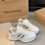 Pbong  Women's Lightweight Sports Shoes New Trendy Versatile Casual Thick-Soled Comfortable Sneakers for Women White Shoes