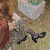 Pbong  New Retro Ladies Shoes Mary Janes Women's High Heels Fashion Buckle Strap High Heels Women Hot Sale Round Toe Heels Women