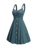 2025 Women's Summer Dresses Heather Crossover Mock Button Dress O Ring Strap High Waisted A Line Mini Casual Dress