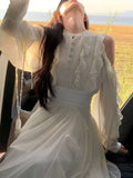 Women Elegant Solid Color Ruffle Fairy Dress Korean Fashion Slim-Waist A-Line Midi Dress French Princess Party Wedding Ball Gown