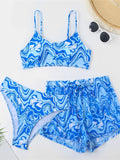 Print Three Piece Bikini High Waist Shorts Swimsuit Women Swimwear Female Bather Bathing Swimming Swim Suit Beachwear