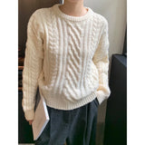 Pbong  Winter Thickened Loose round Neck Pullover Sweater Women's Soft Cozy Pure Color Knitwear Comfortable Lazy Style Streetwear