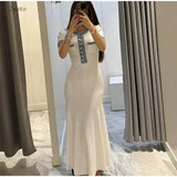 Denim Patchwork Kinitting Fashion Long Dress Tight Single Breasted Chic White Women Dress Versatile Street Summer Spring Vestido