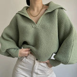 Pbong  New Women's Faion Knitted Sweater Lapel Pullover Blouse Svel Autumn Season Other Material 00% Ladies Knitwear