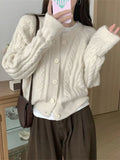 Korean Fashion Cropped Cardigan Women Vintage Twisted Knitted Sweater Casual Basic Solid Long Sleeve Tops Autumn Winter