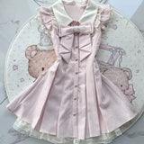 Pbong  2000s Harajuku Vintage Lolita Dress Y2k Japanese Kawaii Sweet Flying Sleeve Short Party Dress Bow Lace One Piece Dress Korean