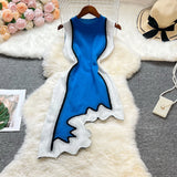 Pbong  Chic Fashion Sexy Irregular Wave Edges Knitted Summer Dress Women Elegant Bodycon Party Dress Streetwear Lady Outfits