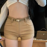 Pbong  American retro casual shorts for women spring autumn high waisted elastic slim fit shorts spicy girl hip hugging hot short pants