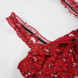 Red Flowers Printed Sleeveless Mini Dress