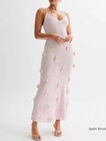 Three-dimensional Flower Knitt Backless Lace Up Vestidos Fashion V-neck Vacation Beach Long Dress Sexy Slim Party Dress 2024 New