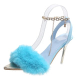 Pbong  summer new high-heeled women's shoes  size one word with thin heels European and American sandals for women 36-43