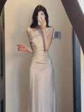 Pbong  Sexy Skew Collar Maix Dress for Women Slim Waist Sleeveless Robe Femme Temperament Bodycon Y2k Dresses