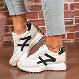 Pbong  Women Sneakers Leather Casual Woman Lace Up Sport Shoes Luxury Platform Shoes Womens Leisure Light Anti-slip Running Shoes